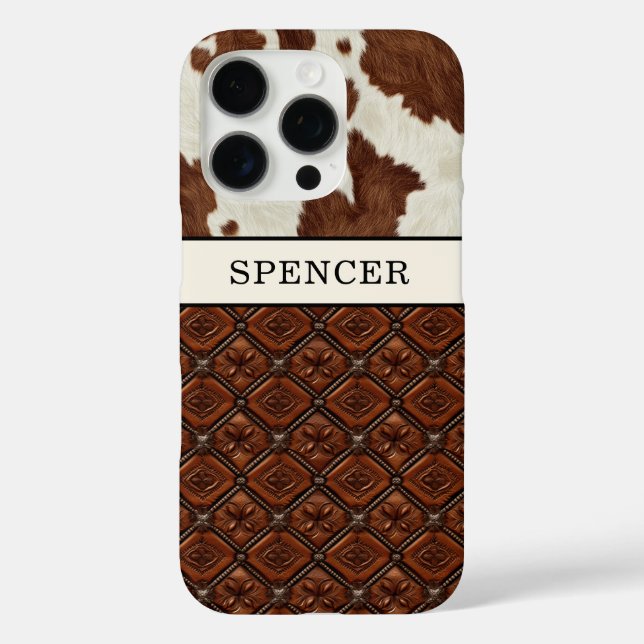 Braunes Kuhleder und monogrammierte Lederteile Case-Mate iPhone Hülle (Rückseite)