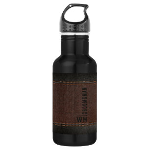 Braunes Kunstleder-Monogramm-Geschenk für den Trau Edelstahlflasche