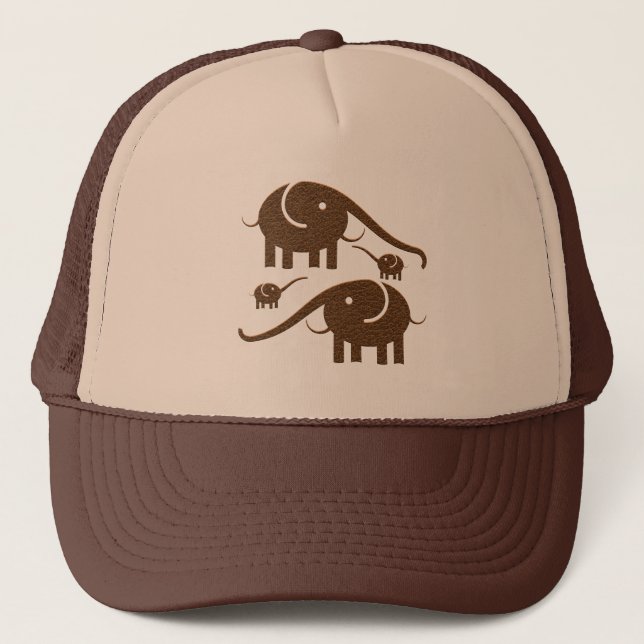 Braunes Leder aussehen Elephant Illustration Truckerkappe (Vorderseite)