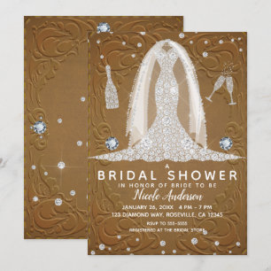 Braunes Leder-Diamant-Hochzeitskleid Brautparty Einladung