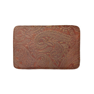 Braunes Leder, gearbeitete Blumenmuster. Badematte