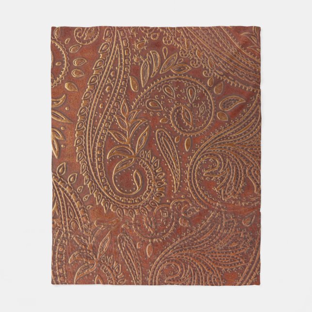 Braunes Leder, geprägtes Blumenmuster. Fleecedecke (Vorderseite)