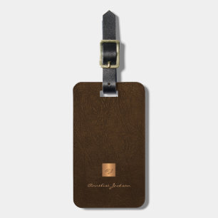 Braunes Leder goldenes Monogramm elegant Gepäckanhänger