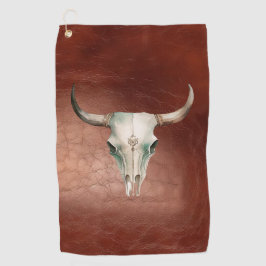 Braunes Leder (Look) Western Cowboy Bull Horns Golfhandtuch