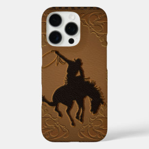 Braunes Leder Look Wild West Rustikaler Cowboy iPhone 16 Pro Hülle