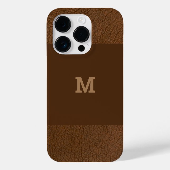 Braunes Leder mit klassischer Monogramm Case-Mate iPhone Hülle (Rückseite)