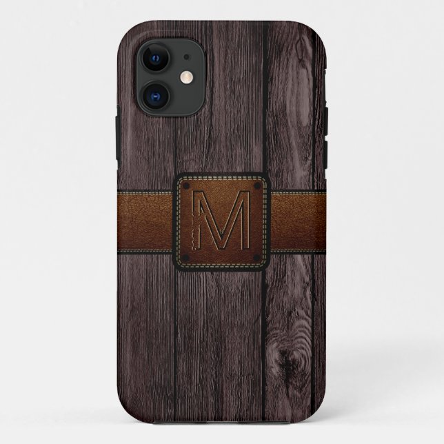 Braunes Leder sieht dunkles Holz aus Case-Mate iPhone Hülle (Rückseite)
