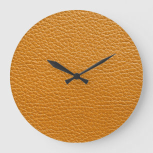 Braunes Leder, Textur-Hintergrund geschlossen. Große Wanduhr
