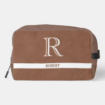 Braunes Leder Textur Trim White Monogram Name