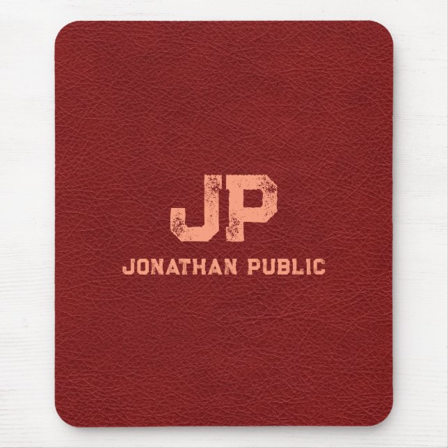 Braunes Ledersehen verzerrtes Monogramm Vertikal Mousepad (Vorne)