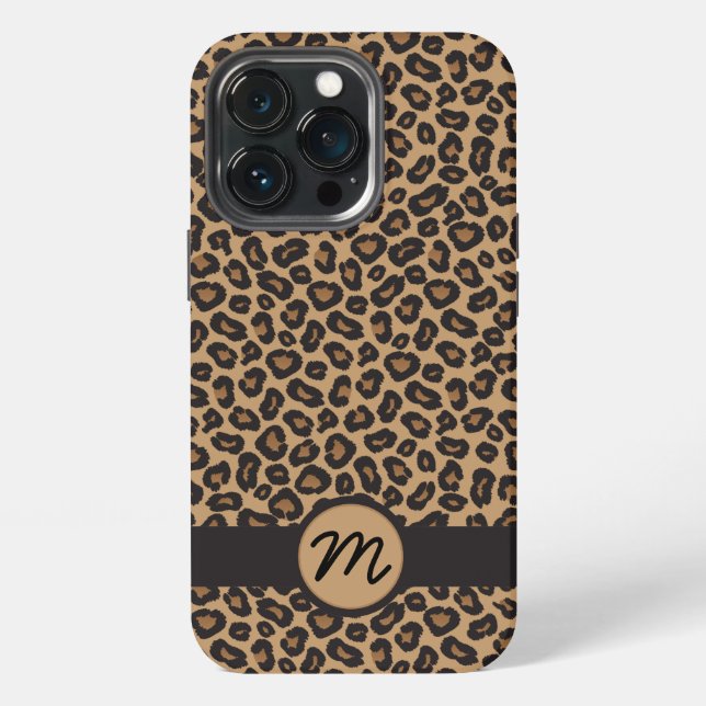 Braunes Leopard-Muster-Monogramm iPhone Hülle (Hinten)