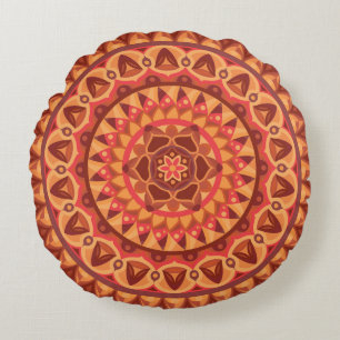 Braunes Mandala Erdig Boho Neutral Gemütlich Hygge Rundes Kissen