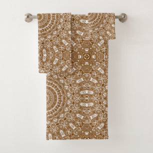 Braunes Mandala-Geometrisches Muster Badhandtuch Set
