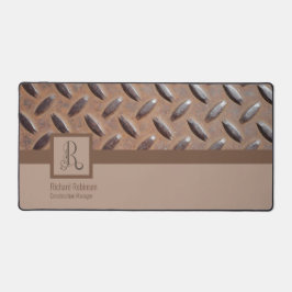 Braunes Manhole Cover Muster, Monogramm Name & Tit Schreibtischunterlage