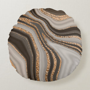 Braunes Marmor Gold Vintage Design Rundes Kissen