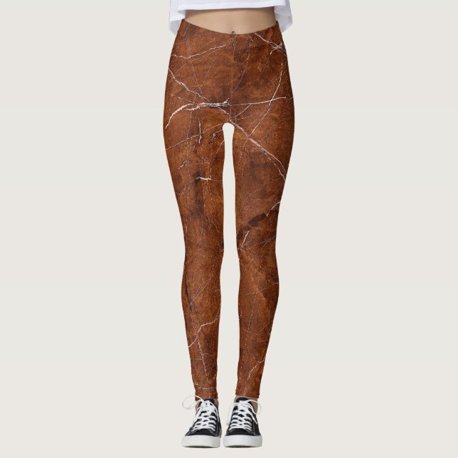 Braunes Marmorglühen: Hintergrund der Textur Leggings (Vorderseite)