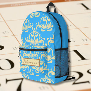 Braunes Medaillon im Vintage-Muster mit Bibelvers Bedruckter Rucksack
