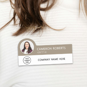 Braunes modernes Geschäft Logo Foto Mitarbeiter Namensschild