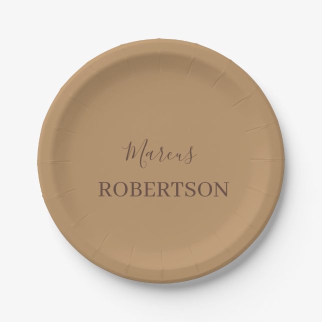 Braunes Monogramm Kalligrafie minimalist professio Pappteller (Vorderseite)