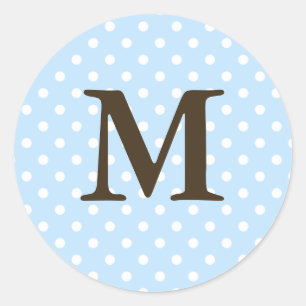 Braunes Monogramm M auf Polka Dot favorisiert Labe Runder Aufkleber