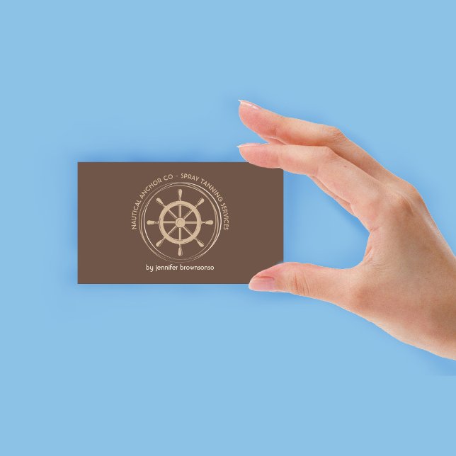 Braunes Nautical Ship Wheel Visitenkarte (Brown Nautical Ship Wheel Business Card)
