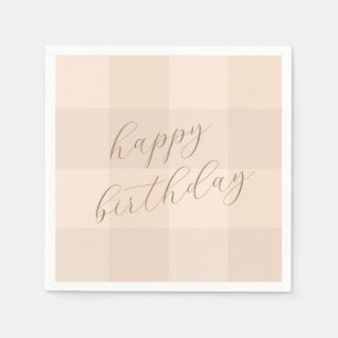 Braunes neutrales Gingham-Schriftzug Frohe Geburts Serviette