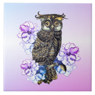 Braunes Owl Purple Blumen Fliese