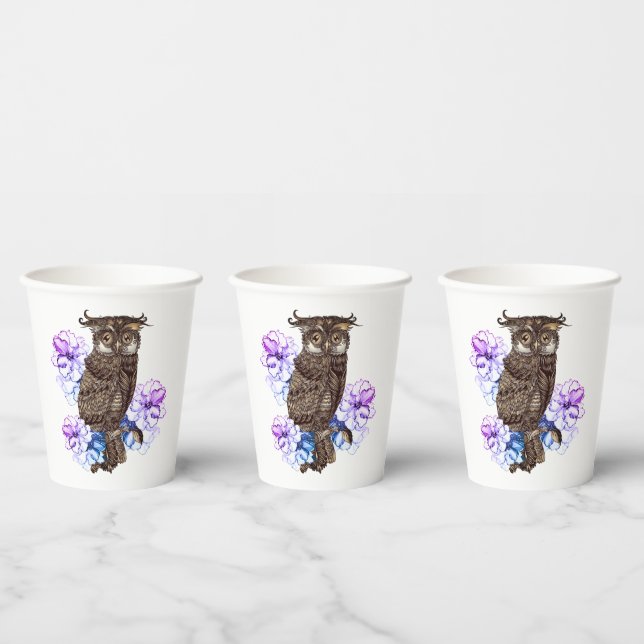 Braunes Owl Purple Blumen Pappbecher (Multi)