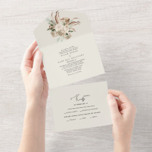 Braunes Pampas-Blumenstrauß Florale Hochzeit Alles All In One Einladung