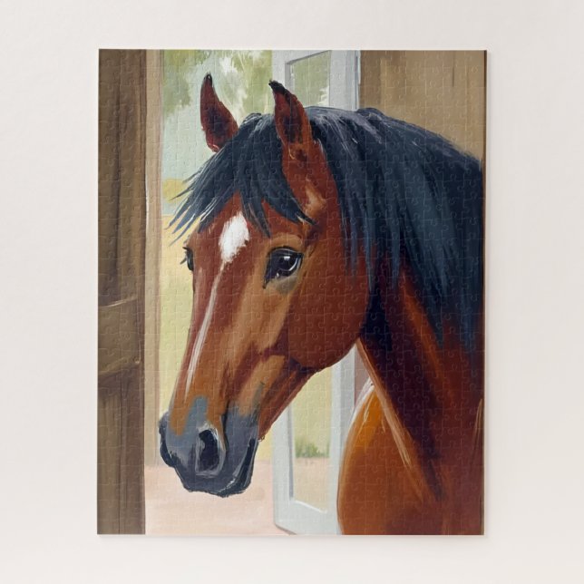 Braunes Pferd Aquarell Tier Land Scheune Puzzle (Vertikal)