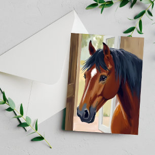 Braunes Pferd Aquarell Tier Land Stall Karte