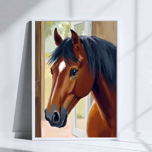 Braunes Pferd Aquarell Tier Land Stall Poster