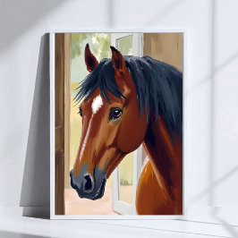 Braunes Pferd Aquarell Tier Landstall Poster