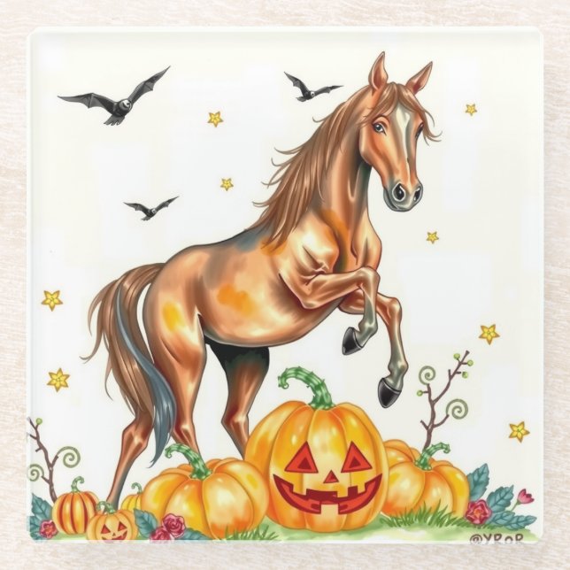 Braunes Pferd Halloween  Glasuntersetzer (Vorderseite)