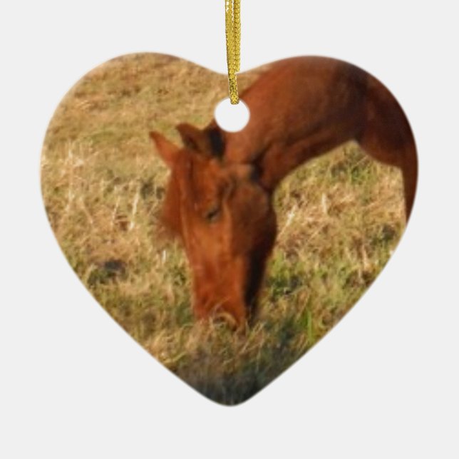 Braunes Pferd im Gelbbaumfeld Keramikornament (Vorne)