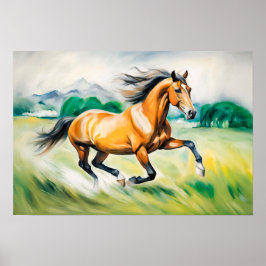 Braunes Pferd läuft über eine Wiese Poster