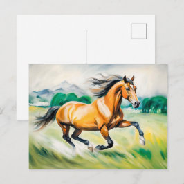 Braunes Pferd läuft über eine Wiese Postkarte