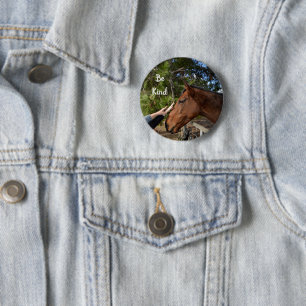 braunes Pferd mit freundlicher Botschaft, Button