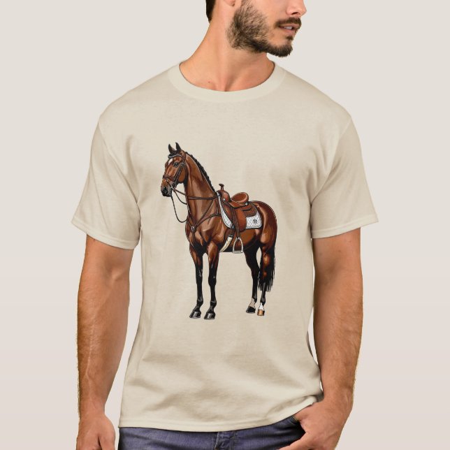 Braunes Pferd mit Sattel T-Shirt (Vorderseite)