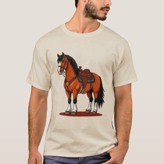 Braunes Pferd mit Sattel T-Shirt (Vorderseite)