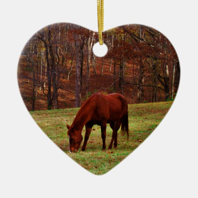 Braunes Pferd mit weißer Nase an der Holzkante Keramik Ornament (Vorne)