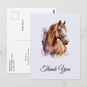 Braunes Pferdekopfporträt in Aquarell Danke Postkarte
