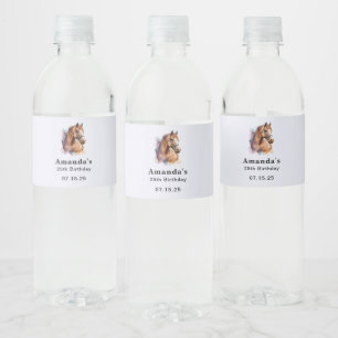 Braunes Pferdekopfporträt in Aquarell - Geburtstag Wasserflaschenetikett
