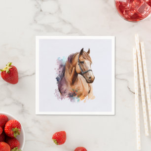 Braunes Pferdekopfporträt in Aquarell Serviette