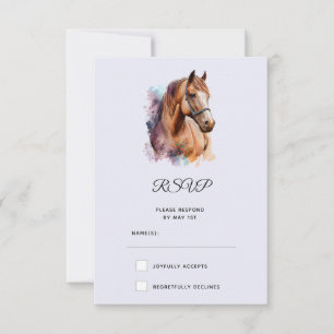 Braunes Pferdeschwanz-Portrait bei einer Hochzeit RSVP Karte