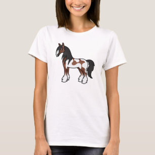 Braunes Piebald-Cartoon-Gypsy-Vanner-Shire-Pferd T-Shirt