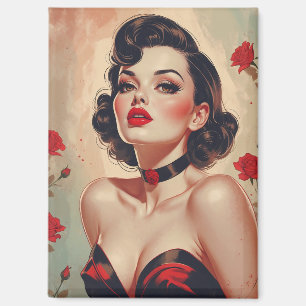 Braunes Pin-Up Rotrosen-Porträt Magnet