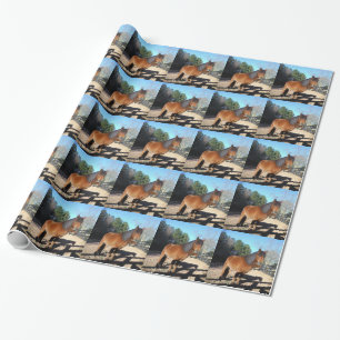 Braunes Pony Türkis Himmel Geschenkpapier