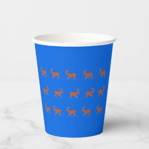 Braunes Reh Walking Festive Muster Blau Pappbecher