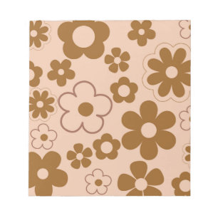 Braunes Retro-Herbst-Hippie-Blumenmuster Notizblock